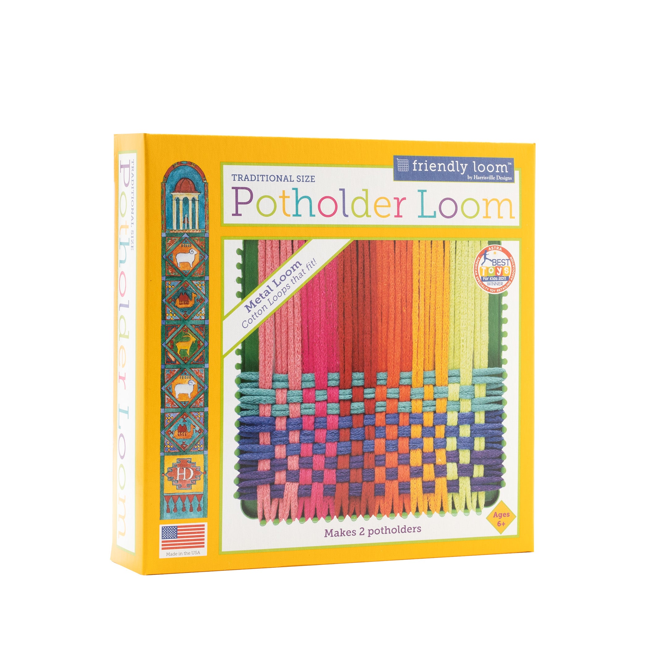 Friendly Loom 7 Potholder Kit Green Metal Loom and Bright Rainbow Color  Cotton Loops, Makes 2 Potholders, MADE IN THE USA by Harrisville Designs.